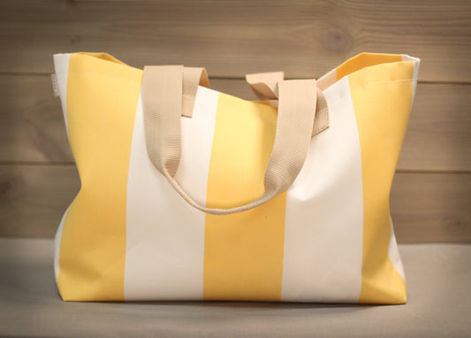 Fæbrik x Norsol - Stort handlenett - gul og hvit stripete